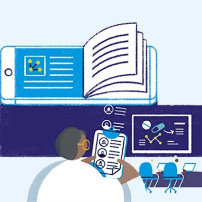 illustration of person looking at a computer