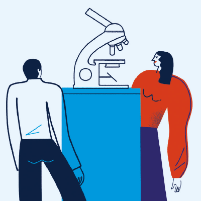 illustration of people looking at a microscope