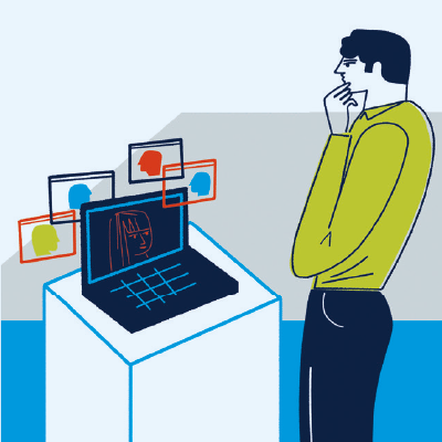 illustration of person looking at a computer